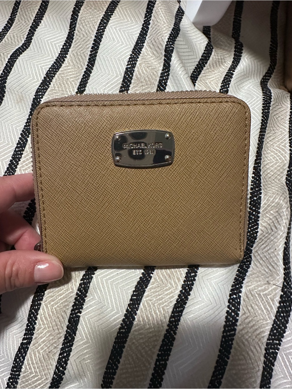 Michael Kors Saffiano Leather Small Zip-Around Wallet in Camel